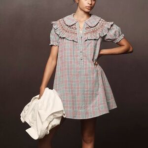 Pilcro Short-Sleeve V-Neck Smocked Babydoll Mini Dress